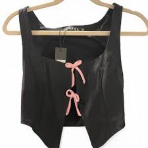 Motel Rocks Black Sleeveless Top with Pink Accents